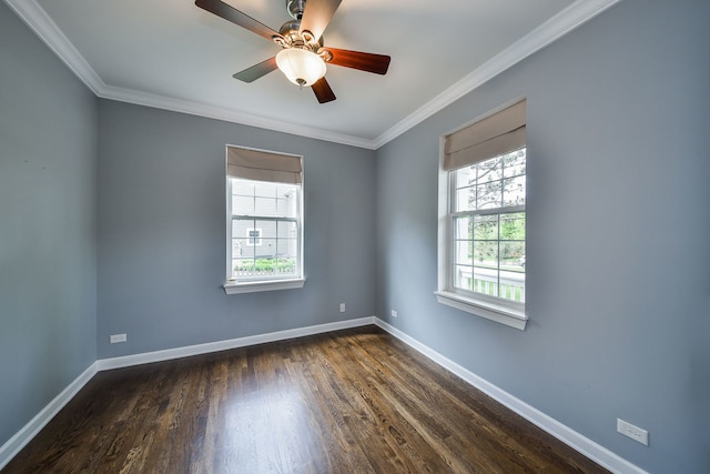 3095 Long Common Pkwy, Elgin, IL 60124 - spare room featuring healthy amount of natural light, dark wood-style flooring, crown molding, and ceiling fan