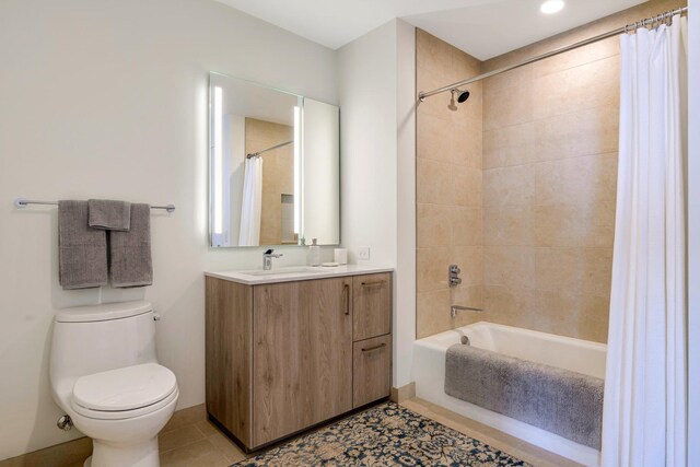 211 N Harbor Dr Unit 1902, Chicago, IL 60601 - bathroom featuring toilet, vanity, shower / bath combo with shower curtain, and tile patterned floors