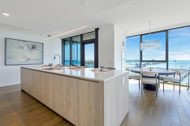 211 N Harbor Dr Unit 1902, Chicago, IL 60601 - kitchen featuring modern cabinets, expansive windows, light brown cabinetry, and healthy amount of natural light