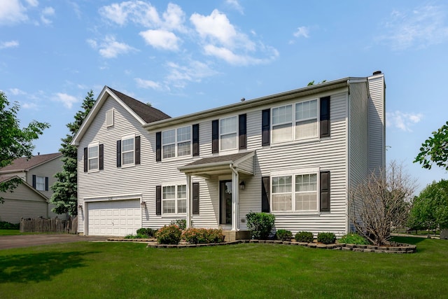 1216 Barlina Rd, Crystal Lake, IL 60014 - view of front facade with driveway, an attached garage, a chimney, and a front lawn