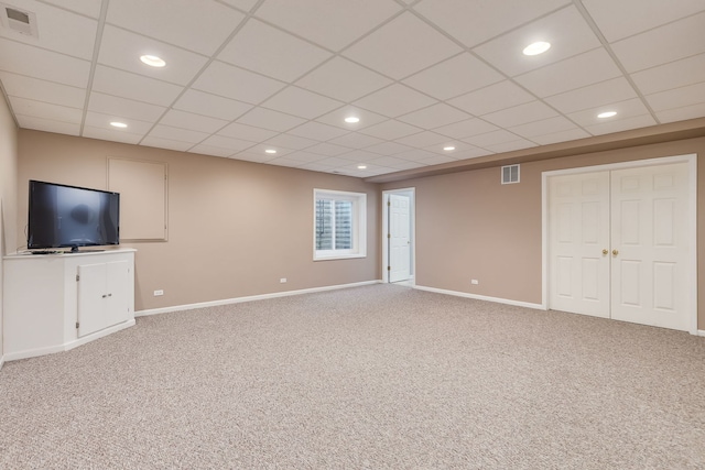 1216 Barlina Rd, Crystal Lake, IL 60014 - unfurnished living room featuring carpet flooring, a paneled ceiling, and recessed lighting