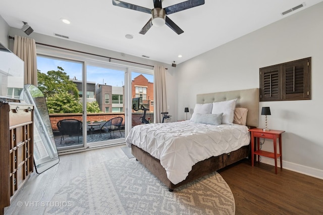 1645 W Erie St Unit 2, Chicago, IL 60622 - bedroom featuring access to exterior, wood finished floors, recessed lighting, and ceiling fan