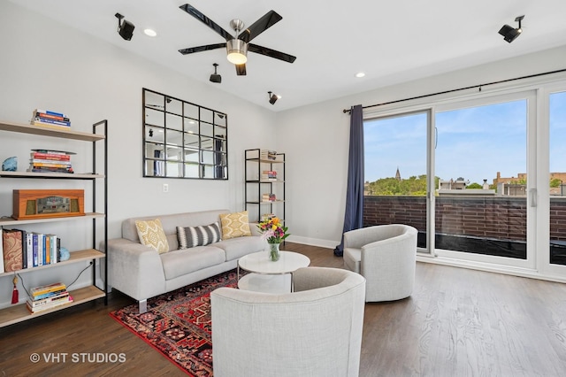 1645 W Erie St Unit 2, Chicago, IL 60622 - living room featuring ceiling fan, wood finished floors, and recessed lighting