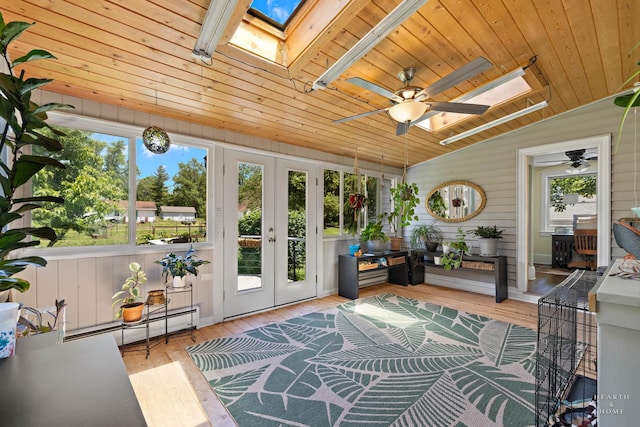 275 S Mchenry Ave, Crystal Lake, IL 60014 - sunroom / solarium featuring a skylight, french doors, vaulted ceiling, and baseboard heating