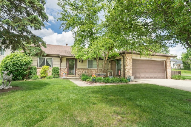 215 Chase Ct, Bolingbrook, IL 60440 - view of front facade featuring a garage, driveway, a front yard, and stone siding