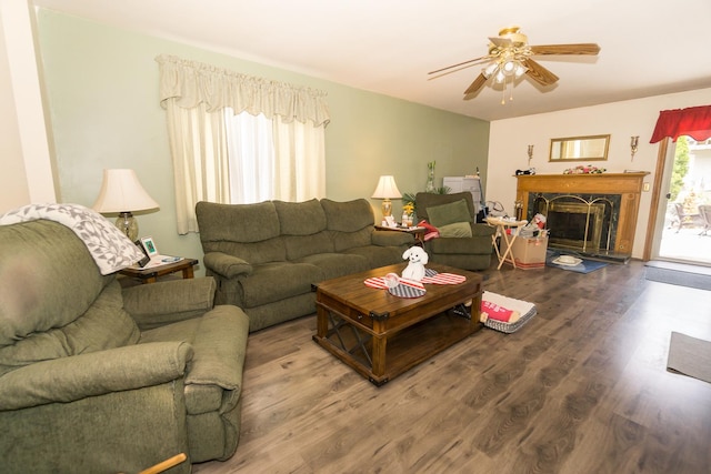 215 Chase Ct, Bolingbrook, IL 60440 - living area featuring ceiling fan, wood finished floors, and a premium fireplace