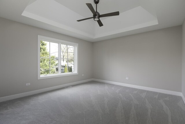 845 Tulip Ln, Naperville, IL 60540 - spare room featuring a raised ceiling, baseboards, carpet, and ceiling fan