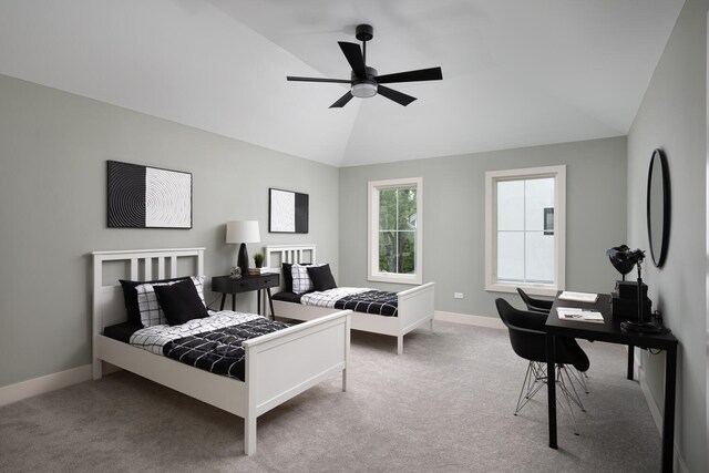 845 Tulip Ln, Naperville, IL 60540 - bedroom featuring lofted ceiling, carpet flooring, baseboards, and a ceiling fan