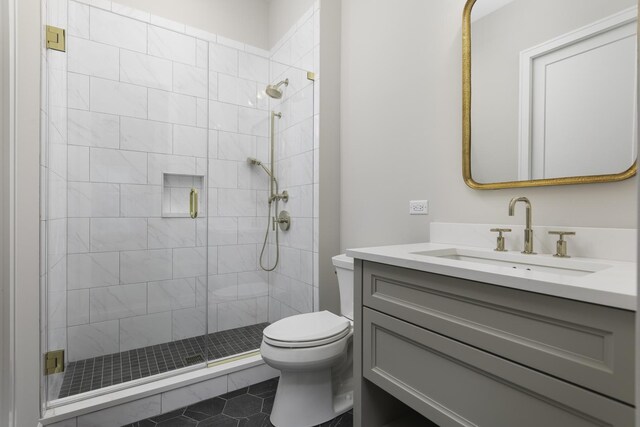 845 Tulip Ln, Naperville, IL 60540 - bathroom featuring toilet, a stall shower, vanity, and tile patterned flooring
