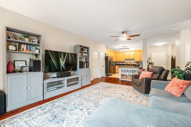620 Mchenry Rd Unit 102, Wheeling, IL 60090 - living room featuring dark wood-style flooring and a ceiling fan