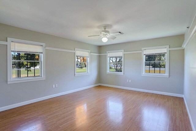 504 E Church St, Champaign, IL 61820 - empty room featuring ceiling fan, light wood finished floors, and baseboards