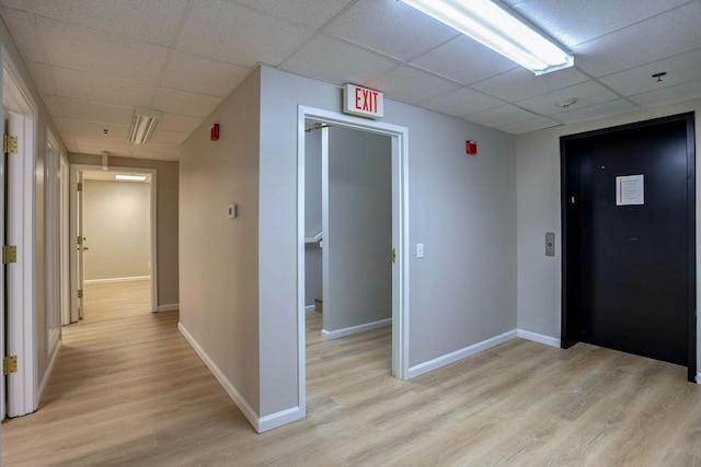 504 E Church St, Champaign, IL 61820 - hallway featuring a paneled ceiling, light wood finished floors, elevator, and baseboards