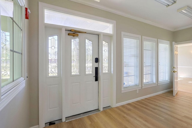504 E Church St, Champaign, IL 61820 - entryway with light wood-type flooring, healthy amount of natural light, ornamental molding, and baseboards