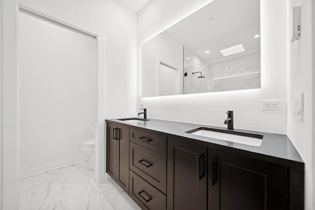 1333 E Madison Park, Chicago, IL 60615 - full bathroom with marble look tile flooring, a marble finish shower, and double vanity