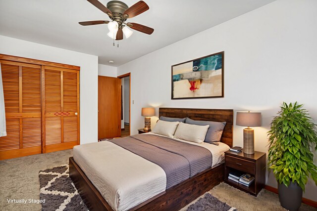 1635 N 4012th Rd, Earlville, IL 60518 - carpeted bedroom featuring a closet and a ceiling fan