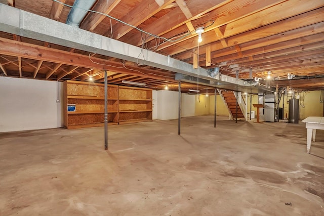 1635 N 4012th Rd, Earlville, IL 60518 - unfinished below grade area with water heater, stairway, and heating unit