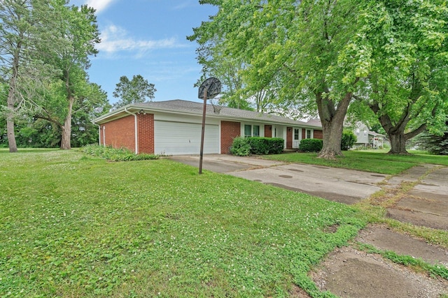 1635 N 4012th Rd, Earlville, IL 60518 - ranch-style home with brick siding, a garage, driveway, and a front lawn