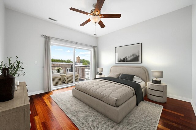 2847 N Pulaski Rd Unit 3S, Chicago, IL 60641 - bedroom with access to exterior, wood finished floors, and ceiling fan