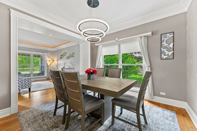 1132 Locust Ct, Bartlett, IL 60103 - dining space featuring a chandelier, ornamental molding, wood finished floors, and a raised ceiling