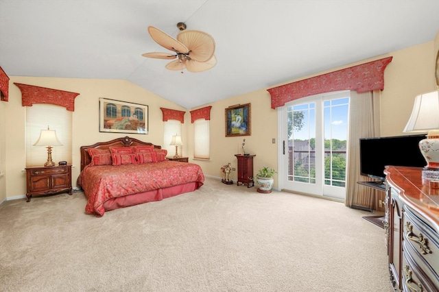 25014 W Nicklaus Way, Antioch, IL 60002 - bedroom with access to exterior, light colored carpet, lofted ceiling, and ceiling fan