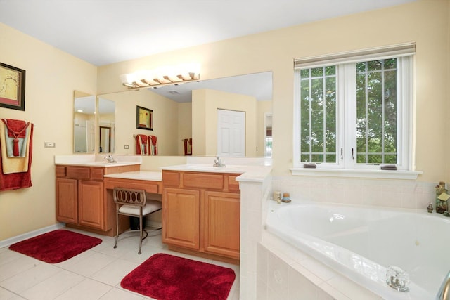 25014 W Nicklaus Way, Antioch, IL 60002 - bathroom featuring double vanity, a garden tub, and tile patterned flooring
