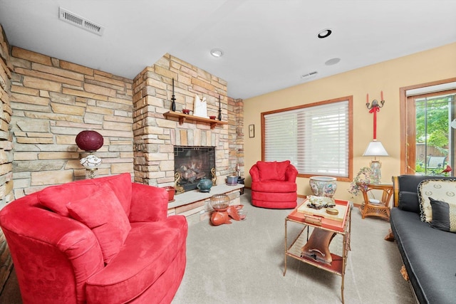 25014 W Nicklaus Way, Antioch, IL 60002 - living room featuring carpet and a stone fireplace