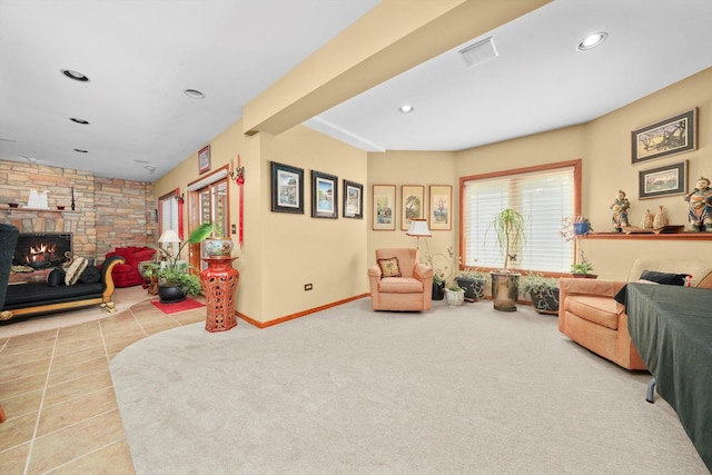 25014 W Nicklaus Way, Antioch, IL 60002 - living area with a fireplace, recessed lighting, tile patterned floors, and carpet flooring