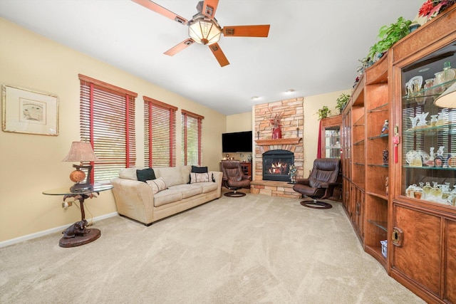 25014 W Nicklaus Way, Antioch, IL 60002 - living area with ceiling fan, carpet floors, and a fireplace