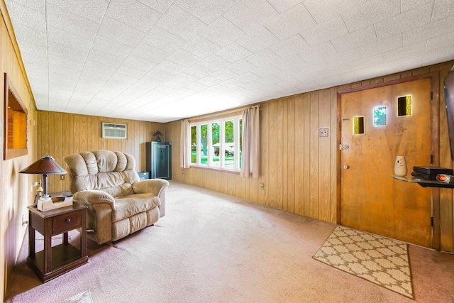 16419 W 147th Pl, Lockport, IL 60441 - carpeted living area featuring a wall mounted AC and wood walls