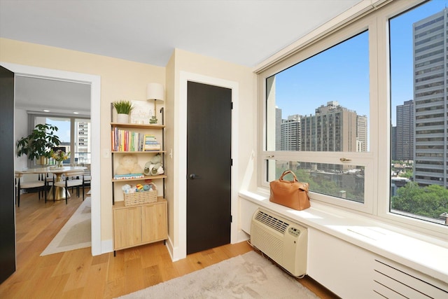 88 W Schiller St Unit 1001L, Chicago, IL 60610 - living area featuring light wood-style floors, an AC wall unit, and a view of city