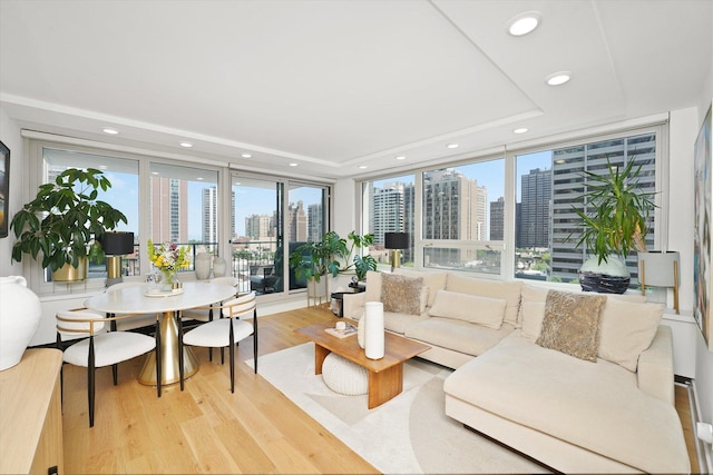 88 W Schiller St Unit 1001L, Chicago, IL 60610 - living room with a skyline view, recessed lighting, plenty of natural light, and wood finished floors