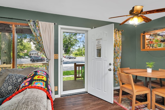 611 S Monroe St, Streator, IL 61364 - foyer with dark wood finished floors and ceiling fan
