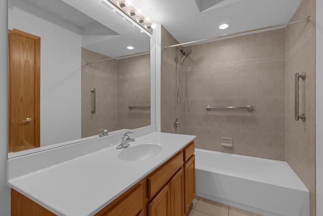 5055 W Madison St Unit 511, Skokie, IL 60077 - full bath featuring vanity, bathing tub / shower combination, tile patterned flooring, and recessed lighting