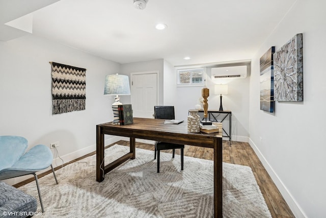 5247 N California Ave, Chicago, IL 60625 - office area featuring an AC wall unit, wood finished floors, and recessed lighting
