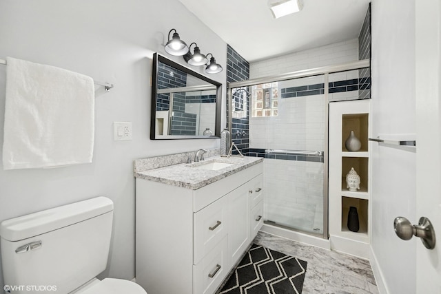 5247 N California Ave, Chicago, IL 60625 - full bath with marble finish floors, vanity, and a stall shower