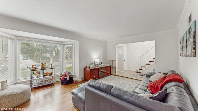 1910 N 76th Ct, Elmwood Park, IL 60707 - living area with crown molding, wood finished floors, and stairway