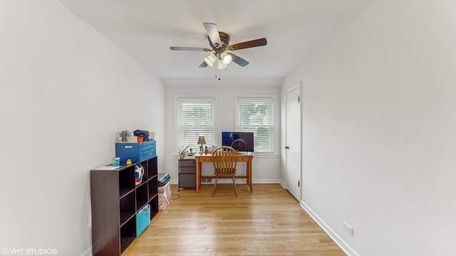 1910 N 76th Ct, Elmwood Park, IL 60707 - office with light wood-style flooring, ceiling fan, and baseboards