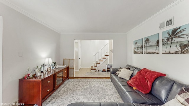 1910 N 76th Ct, Elmwood Park, IL 60707 - living area with stairway, ornamental molding, and baseboards
