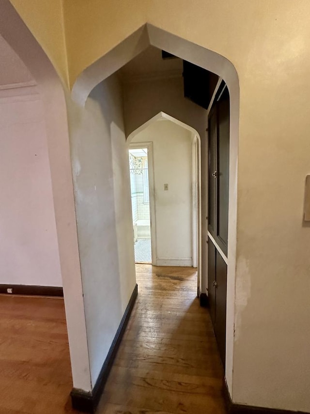 1453 W Elmdale Ave Unit 1, Chicago, IL 60660 - corridor featuring arched walkways and hardwood / wood-style flooring