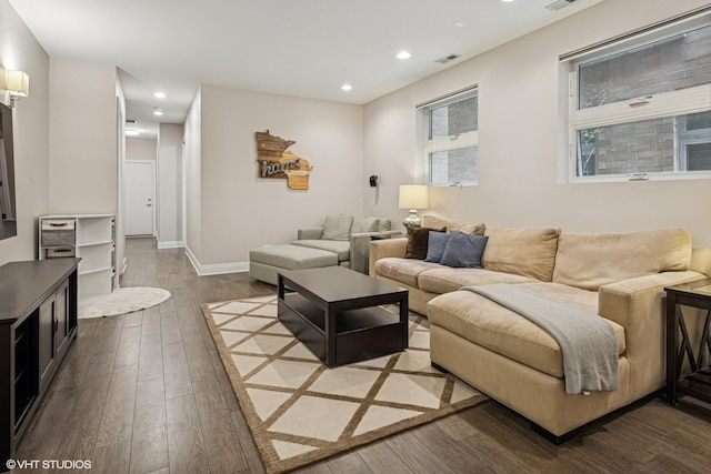 1350 W Diversey Pkwy Unit 1, Chicago, IL 60614 - living area with dark wood-style floors and recessed lighting