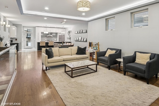 1350 W Diversey Pkwy Unit 1, Chicago, IL 60614 - living area with wood finished floors, a raised ceiling, and recessed lighting