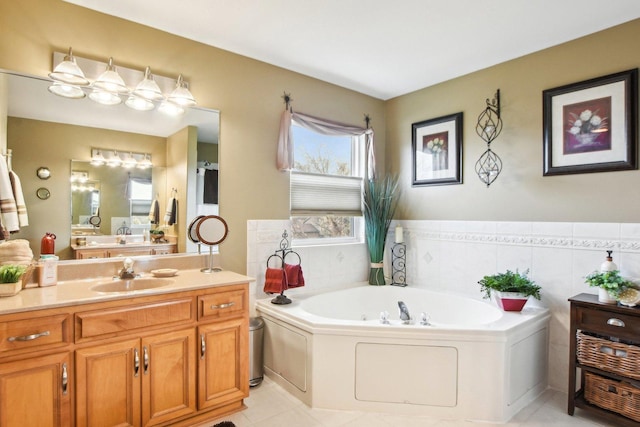 949 Ruthenbeck Ln, New Lenox, IL 60451 - bathroom with vanity, a bath, and tile patterned floors