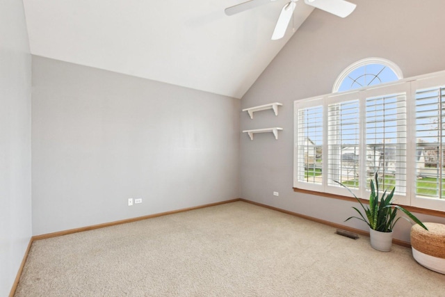 949 Ruthenbeck Ln, New Lenox, IL 60451 - unfurnished room with carpet flooring, healthy amount of natural light, a ceiling fan, and vaulted ceiling