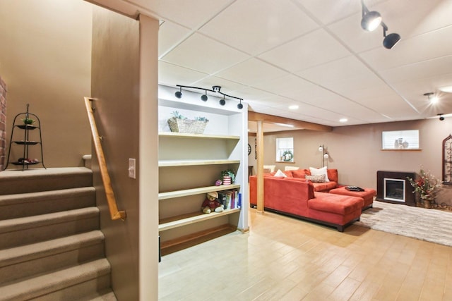 949 Ruthenbeck Ln, New Lenox, IL 60451 - living room with stairs, a fireplace, and wood finished floors