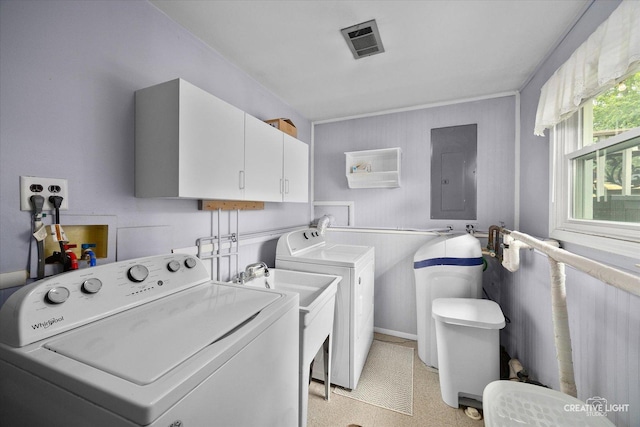 124 Fairview Dr, Saint Charles, IL 60174 - washroom featuring electric panel, separate washer and dryer, and cabinet space
