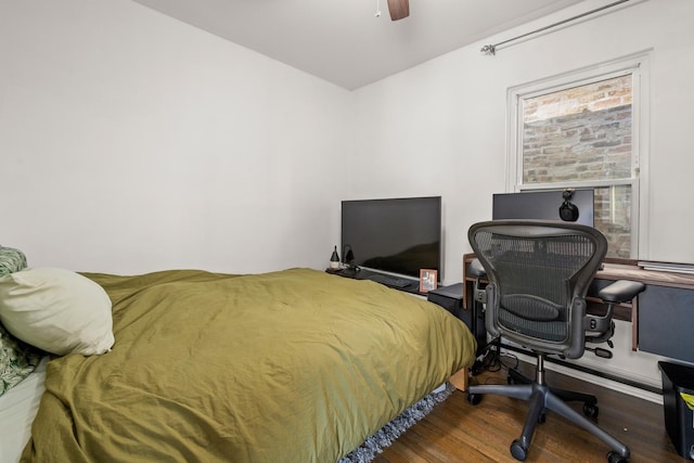 1322 W Huron St Unit 4N, Chicago, IL 60642 - bedroom featuring wood finished floors, an office area, and ceiling fan