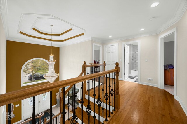 401 Jason Ln, Schaumburg, IL 60173 - corridor featuring an upstairs landing, light wood-type flooring, recessed lighting, and crown molding
