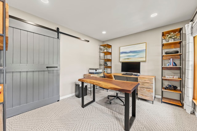 1164 Winding Glen Dr, Carol Stream, IL 60188 - office space featuring light carpet, a barn door, and recessed lighting