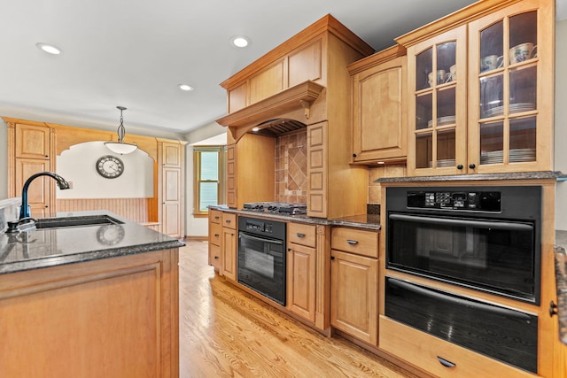 1164 Winding Glen Dr, Carol Stream, IL 60188 - kitchen with oven, a warming drawer, glass insert cabinets, gas stovetop, and recessed lighting