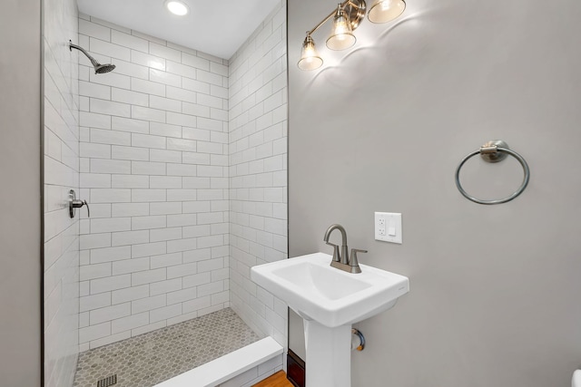 212 S Columbia Ave, Oglesby, IL 61348 - full bathroom featuring a stall shower and recessed lighting